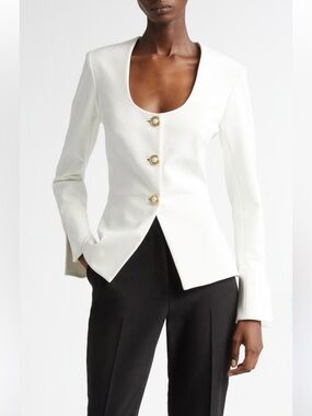 Lela Rose Button Detail White Top Blouse